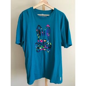 Psycho Bunny Mens Teal Blue Multi Color Camo Logo Pima Cotton T-Shirt Size 8 XXL